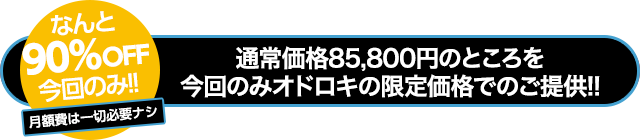 【先着100名様限定】なんと90％OFF今回のみ！通常価格85,800円のところを今回のみオドロキの限定価格でのご提供！