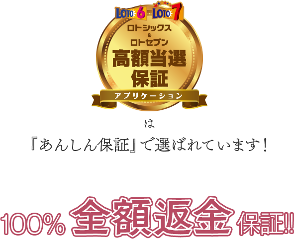 『ロト6&7高額当選保証アプリケーション』は「あんしん保証」で選ばれています！