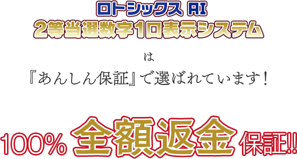 『ロト6AI2等当選数字1口表示システム』は「あんしん保証」で選ばれています！