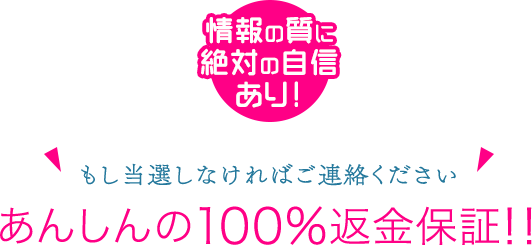 品質に絶対の自信あり！あんしんの100％返金保証！！