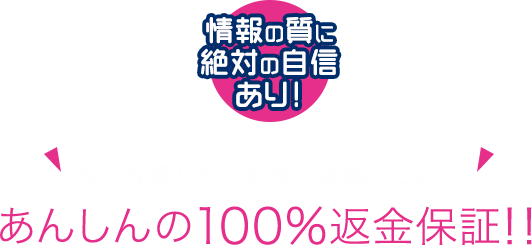 品質に絶対の自信あり！あんしんの100％返金保証！！